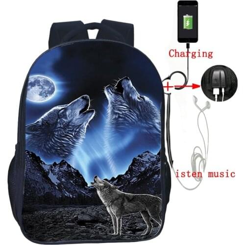 Mochila 3D Wolf Head USB Backpack Teenage Animal Cool School Bags Students High Quality Schoolbag Boys Canvas Laptop/Travel Bags