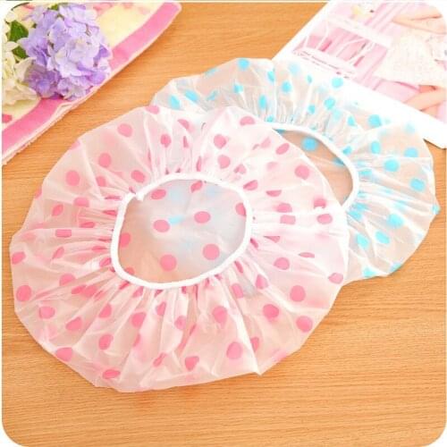 Shower Caps Household Bathroom Products Fashion Wave Point Waterproof Shower Cap Dot Bath Hair Cover Hat Cap