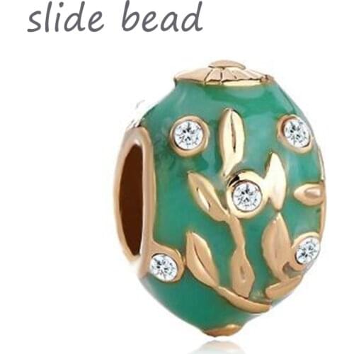 Fit Pandora charm bracelets Peridot Branch Leaves Crystal Faberge Egg Beads Charms Bracelets Beads for jewelry making