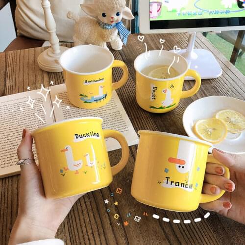 Lovely Super Cute Duck Mug Uncapped Female Creative Soft Cute Healing Cup Girl Funny Ceramic Cup with Handle