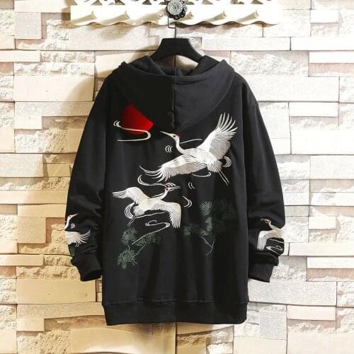 Chinese Style Embroidered Hoodies Sweatshirts Harajuku Streetwear Black Men Pullovers Thin Casual Sweatshirts For Women CS532