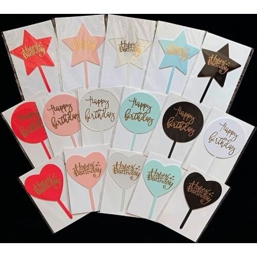 Love Heart Birthday Acrylic Cake Topper Gold Happy Birthday Cake Decorations for Kids Birthday Party Cake Supplies Baby Shower