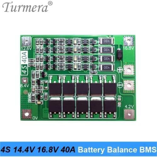 Turmera 4S 40A BMS 14.4V 16.8V 18650 21700 26650 Lithium Battery Balanced Protected Board for Screwdriver Drill and Headlamp Use
