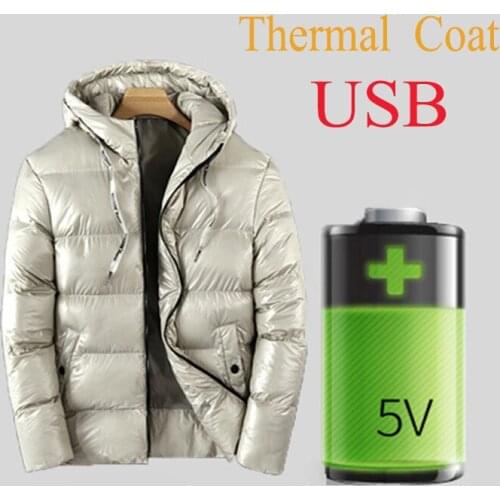 USB Couples Winter Mens Coat Womens Thermal Clothes Fishing Letter Stand Collar Electric Battery Long Sleeves Heated Jacket