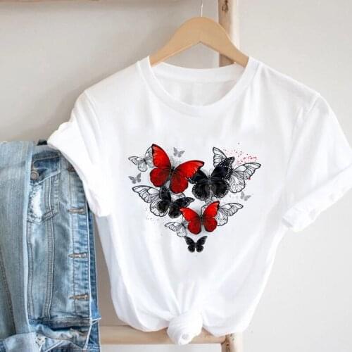 Women Clothing 2021 Aesthetic Butterfly Graphic t shirt O-neck T-shirt Summer Short Sleeve Tee Shirt Femme Fashion Top Female