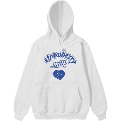 Hoodies Women Aesthetic Oversized Hoodie Harajuku Sweet Style Strawberry Milk Graphic Print Hooded Sweatshirt Winter Cute Tops