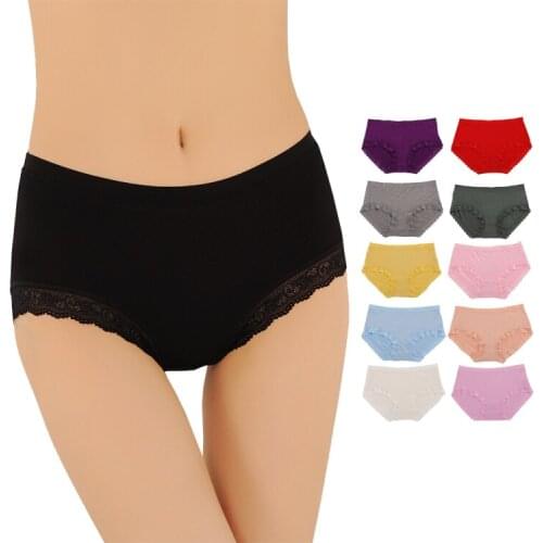Free Shipping Ladies sexy Bamboo fibre mid waist panties Lace modal breathable 100% cotton seamless panties 4pcs/lot