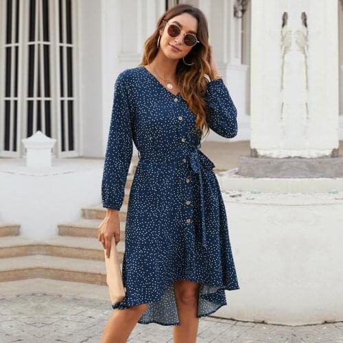 2021 Autumn New Dresses Women V-neck Long Sleeves Ruffle Bandage Single Breasted Wrist Beach Party Bohemian Y2k Dress Clothes