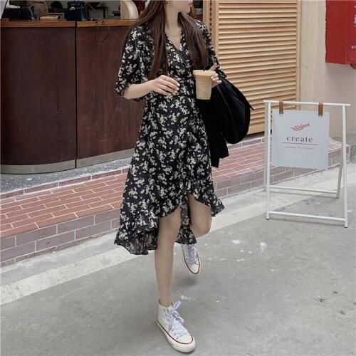 Womens Dress Sexy Party Black Dresses Irregular Floral Mini Dress Plus Size Woman Dresses