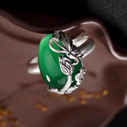 2018 Anel Feminino Silver, S990, Pure Antique, Butterfly, Lotus, Jade, Pomegranate, Corundum, Ladys Opening Ring Wholesale