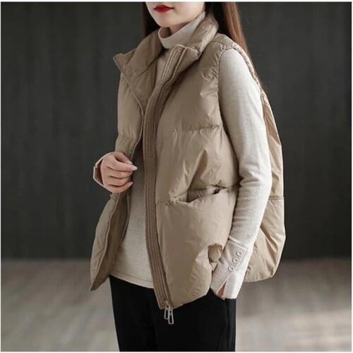 Duck Down Vest Women Solid Warm Thick Ladies Casual Sleeveless Jackets Stand Collar Zipper Winter Vests Waistcoat for Female