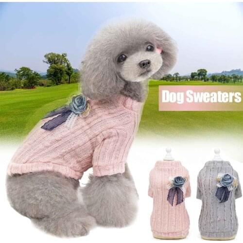 Winter Cute Dog Sweater Flower Knot Pet Clothes Puppy Sweater For Pet Dog Knitting Crochet Cloth Christmas Dog Sweater Decor