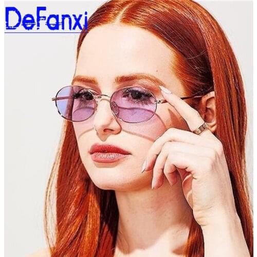 Gold Purple Oval Sunglasses Female Tinted Lens womens shades Luxury Brand Designer Small Sun Glasses For men oculos