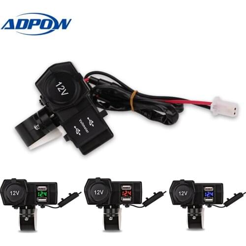 12V/24V Waterproof Car Boat Motorcycle Dual USB Charger LED Voltmeter Motorbike Cigarette Lighter 5V USB Socket
