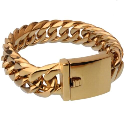 16mm Wide 7-11" Length Charming Jewelry 316L Stainless Steel Gold Cuban Curb Chain Mens Womens Bracelet Handmade Wristband