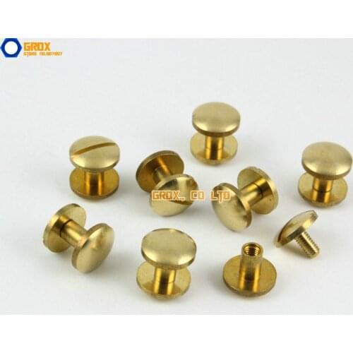 30 Pieces 10*6mm Leather Craft Belt Wallet Solid Brass Nail Rivet Chicago Screw Cambered Head