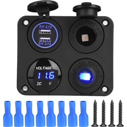4 Gang 4.2A On/Off Toggle Switch Panel Dual USB Charger LED digital Voltmeter With waterproof dust-proof cover for Car Boat