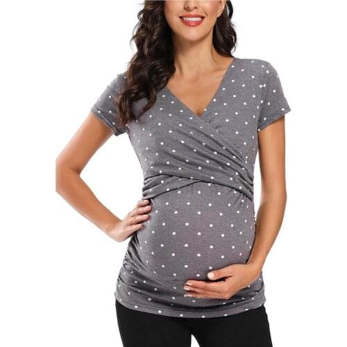 #48 Fashion Women Solid Short Sleeve Breast-feeding Pregnant Woman Maternity Blouse Summer Tshirt Camiseta Mujer Embarazada