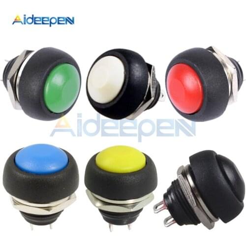 5Pcs PBS-33B 12mm 2 Pin Mini Waterproof Momentary Push Button Switch Reset Non-locking 1A 250V Red Yellow Green Black White Blue