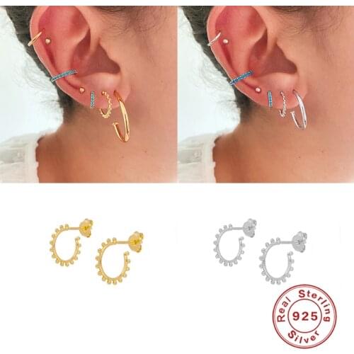 GS 925 Sterling Silver Minimalist Bling Cartilage Puncture Woman Earrings For Wedding Birthday Gift Pendientes Charm Jewelry