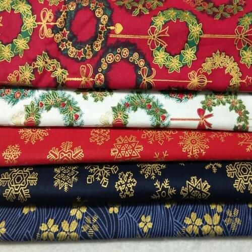 100% Cotton viaPhil Brand 25x23cm Red Navy Blue White Christmas Gold Stamping Wreath Snowflake Sakura FlowerPatchwork Home Decor