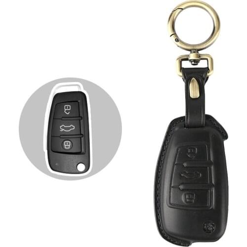 Handmade Leather Car Key Case Cover For Audi A1 A3 A4 A5 Q7 A6 C5 C6 Car Holder Shell Remote Cover Car-Styling keychain