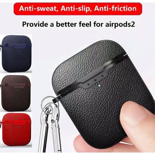 For Airpods 2 Case Litchi Leather Pattern Soft TPU Bluetooth Wireless Earphone Protective Skin Case for Airpods Charging Box