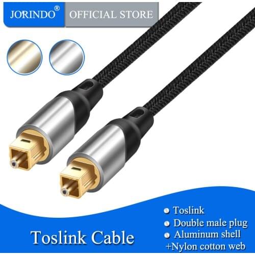 Digital Optical Audio Cable,JORINDO 15FT Toslink Male SPDIF Cable with Nylon Braided Fiber Optic Cord for Home Theater,TV, PS4