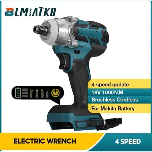 Upgrade Brushless Cordless Electric Impact Wrench 4 Speed Rechargeable 1/2 inch Wrench Power Tools for Makita 18V Battery