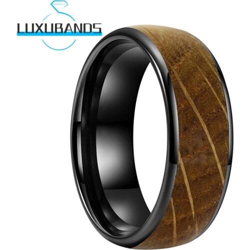 8MM Tungsten Carbide Rings For Womens Mens Engagement Domoed Bands Whiskey Barrel Wood Inlay Polished Finished Comfort Fit