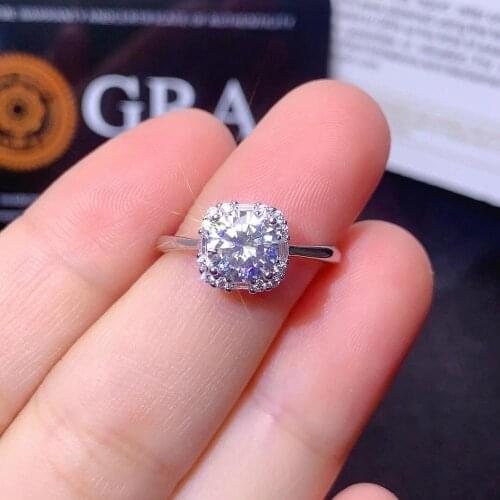 Geoki 925 Sterling Silver Cushion Cut D Color VVS1 Moissanite Ring Perfect Cut Passed Diamond Test 1 Ct Stone Rings for Women