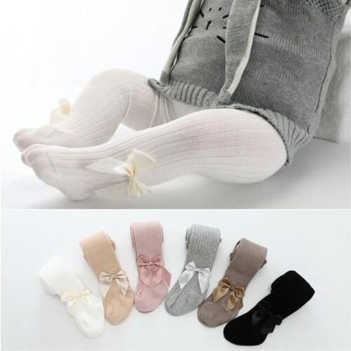 Spring autumn new cute bow baby pantyhose children kids girls tights princess cotton warm pantyhose knitted elastic tights