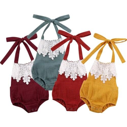 0-18M Newborn Baby Girls Rompers Lace Sleeveless Jumpsuit Overalls Summer Cute Blackless Clothes Sunsuit Baby Costumes