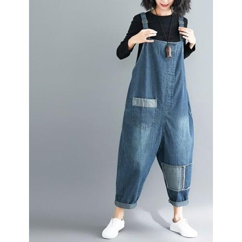 Women Bandage Jumpsuit Large Size Loose Denim Overalls for Women Denim Jumpsuits Bleached Vintage Straps Denim Rompers Jumpsuit
