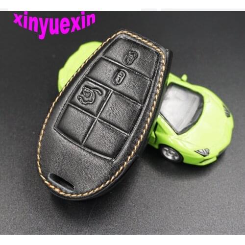 Xinyuexin Leather Car Key Cover Fob Case For Dodge Challenger Charger Jeep Grand Cherokee Chrysler Remote Key Jacket Car-Stying