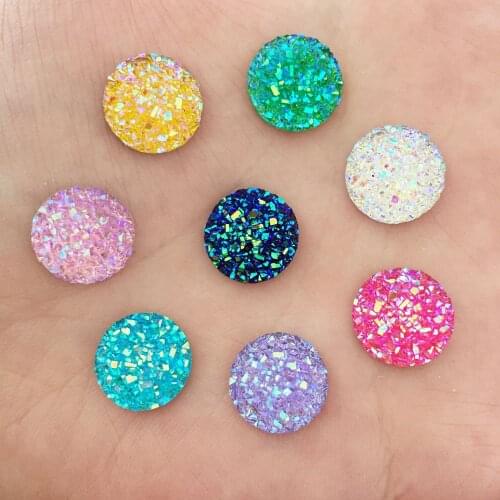 120PCS Glitter AB Resin 12mm Round Ore Flatback Rhinestone Scrapbook Wedding Appliques Craft Gift DIY (Color You Choice)