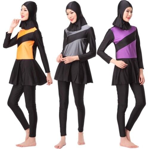 Muslim Women Swimwear Patchwork Long Sleeve Swimsuit Quick Drying Arab Modest Lady Beach Islamic Swimsuit Conservative top Pants