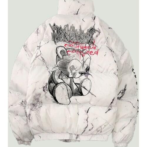 Fashion Winter Down Jackets Mens Cartoon Bear Printing Thicken Warm Parkas Male Hip Hop Streetwear Casual Oversized Jacket Tops