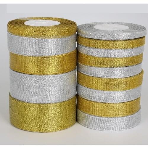 7MM-38MM Handmade Glitter Golden Silver Ribbons 25 Yards Metallic Luster Wedding Christmas Decoration Wedding Card Gift Wrapping