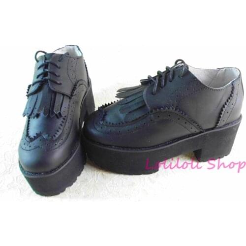 Princess sweet lolita shoes Loliloliyoyo antaina Japanese design black bright skin thick heel cross lacing shoes custom 5249s