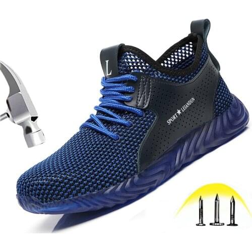 Soft Comfortable Safety Shoes Mens Summer Breathable Steel Toe Caps Anti-smashing Puncture Proof Light Construction Work Shoes