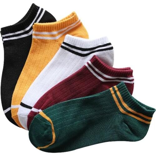 Quality 5 Pairs Women Stripe Womens Socks Breathable Cotton Skateboard Sock 5 Color Hot Sale Female Comfortable Ankle Socks Sox