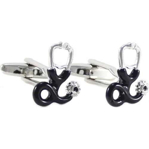 Mens Novelty Black Stethoscope Cuff Links Doctor Cuff Links Chestpiece Cuff Links