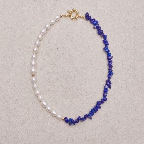 2020 Winter New Natural Pearl Blue Stone Necklace Fashion Creative Stitching Short Necklace украшения для девушек naszyjnik