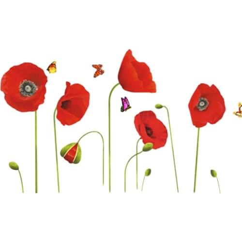 New Red Poppy Flowers PVC Removable DIY TV Background Wall Stickers Parlor Kids Bedroom Home Decor House Mural