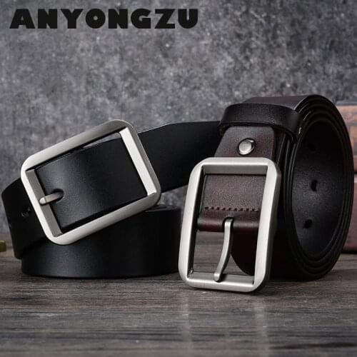 ANYONGZU Men Belt High Quality Genuine Cowskin Jeans Belts Black Coffee Color 110- 125cm And Needle Buckle business Belts