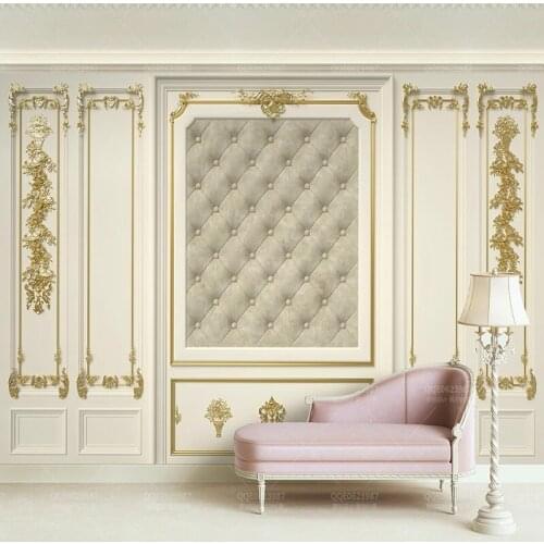 Custom Wall Cloth Luxury Palace Golden Carved 3d Soft Bag Mural Living Room TV Cafe Background wall Decor Papel De Parede 3D