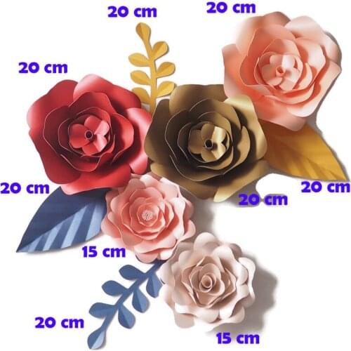DIY Artificial Flowers Fleurs Artificielles Backdrop Giant Paper Flowers 5PCS Paper Leave 4PCS Wedding Party Decor Black