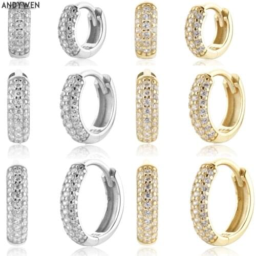 ANDYWEN 925 Sterling Silver Gold Thick Zircon CZ Huggies Loop Hoop Earring Women Luxury Jewelry Rock New 2021 Wedding Jewelry