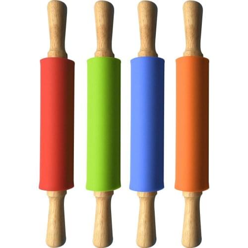 Silicone Rolling Pin Non-Stick Dough Roller Wooden Handle Pastry Dough Flour Roller Pasta Cookie Baking Tool Kitchen Accessories